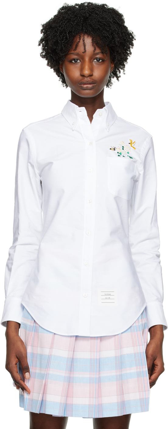 THOM BROWNE WHITE EMBROIDERED SHIRT