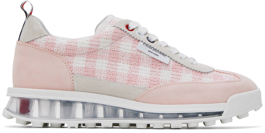 Thom Browne Gingham Lace-up Sneakers In Pink