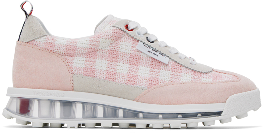 Thom Browne Gingham Lace-up Sneakers In 680 Lt Pink