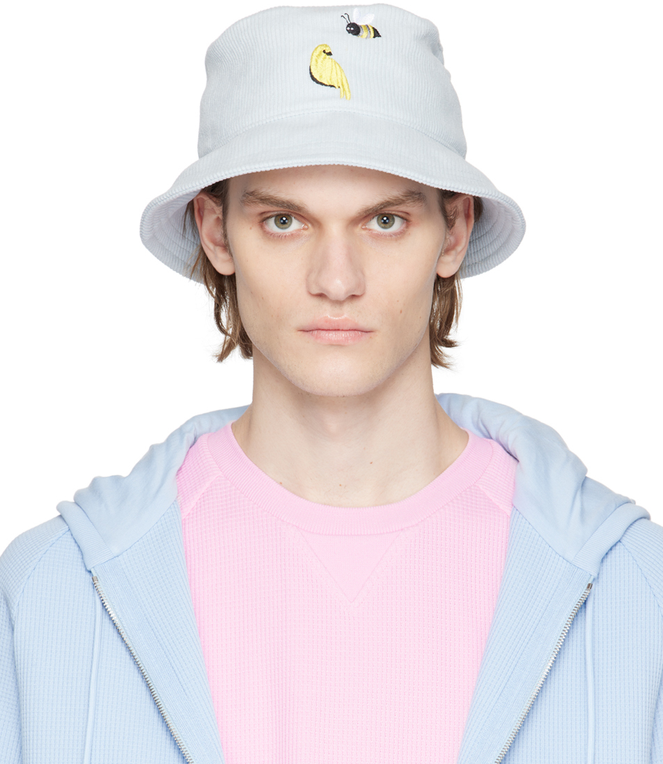 Thom Browne Embroidered Corduroy Bucket Hat In Blue