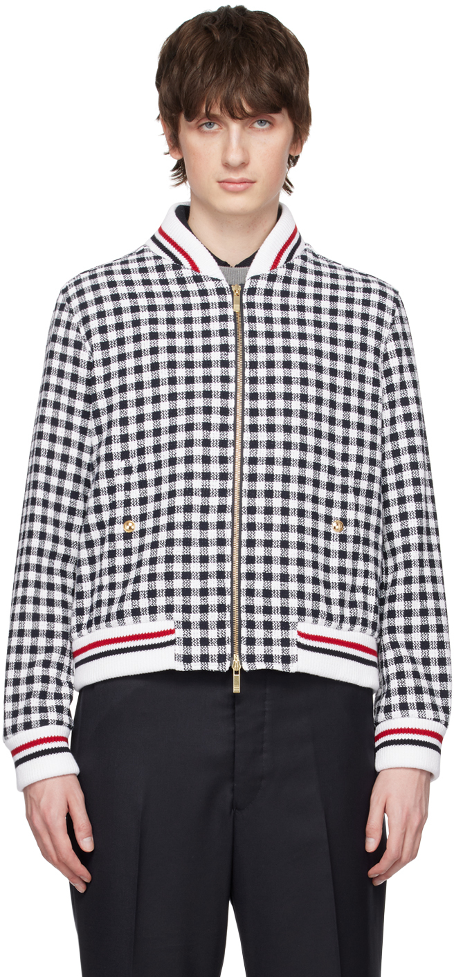 Thom Browne Gingham-check Bomber Jacket In Blue