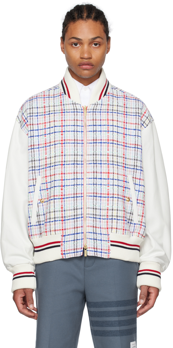 Thom Browne Gingham-check Bomber Jacket In White