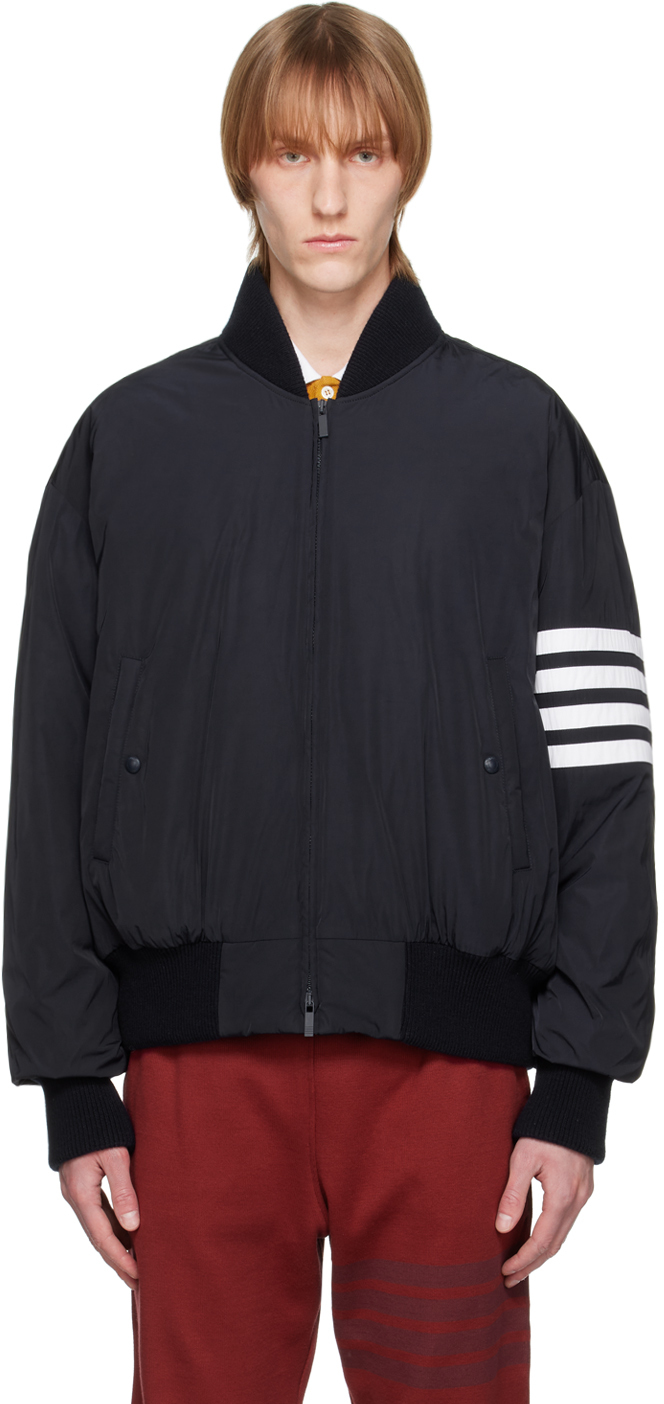 Thom Browne Poly Twill 4-bar Oversized Knit Down Blouson Jacket In Black
