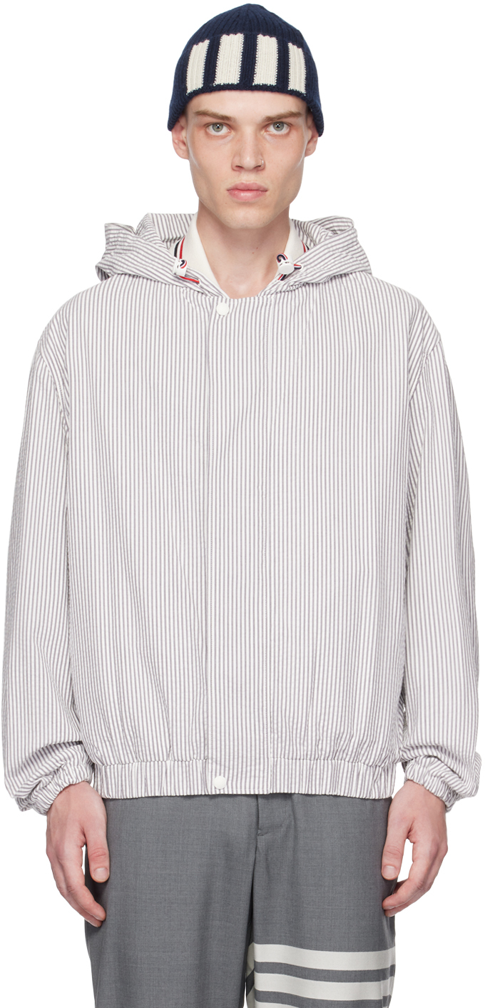 Thom Browne Gray Striped Jacket SSENSE Canada