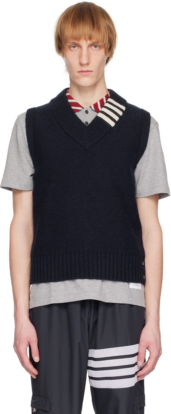 THOM BROWNE NAVY 4-BAR VEST