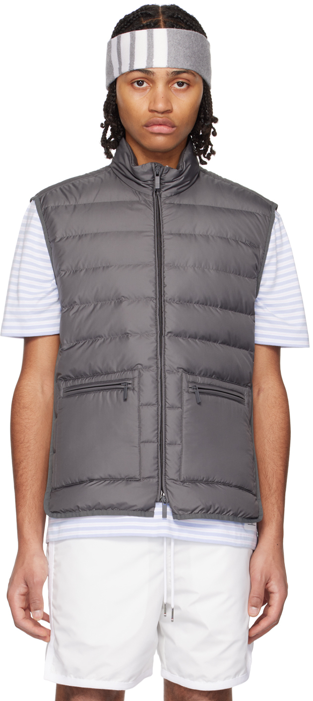 Shop Thom Browne Gray Ultra Light Down Vest In 025 Dark Grey