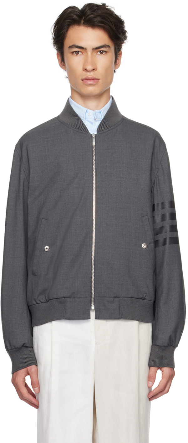 Shop Thom Browne Gray 4-bar Bomber Jacket In 025 Dark Grey