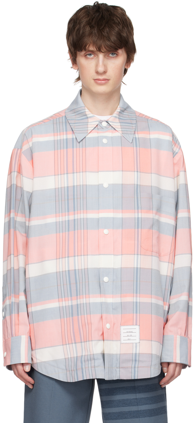 Pink & Blue Oversized Shirt by Thom Browne on Sale