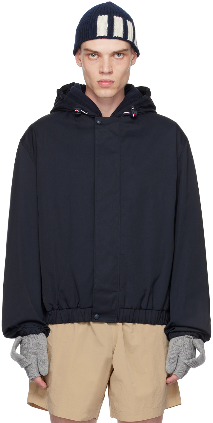 Navy Hooded Jacket by Thom Browne on Sale