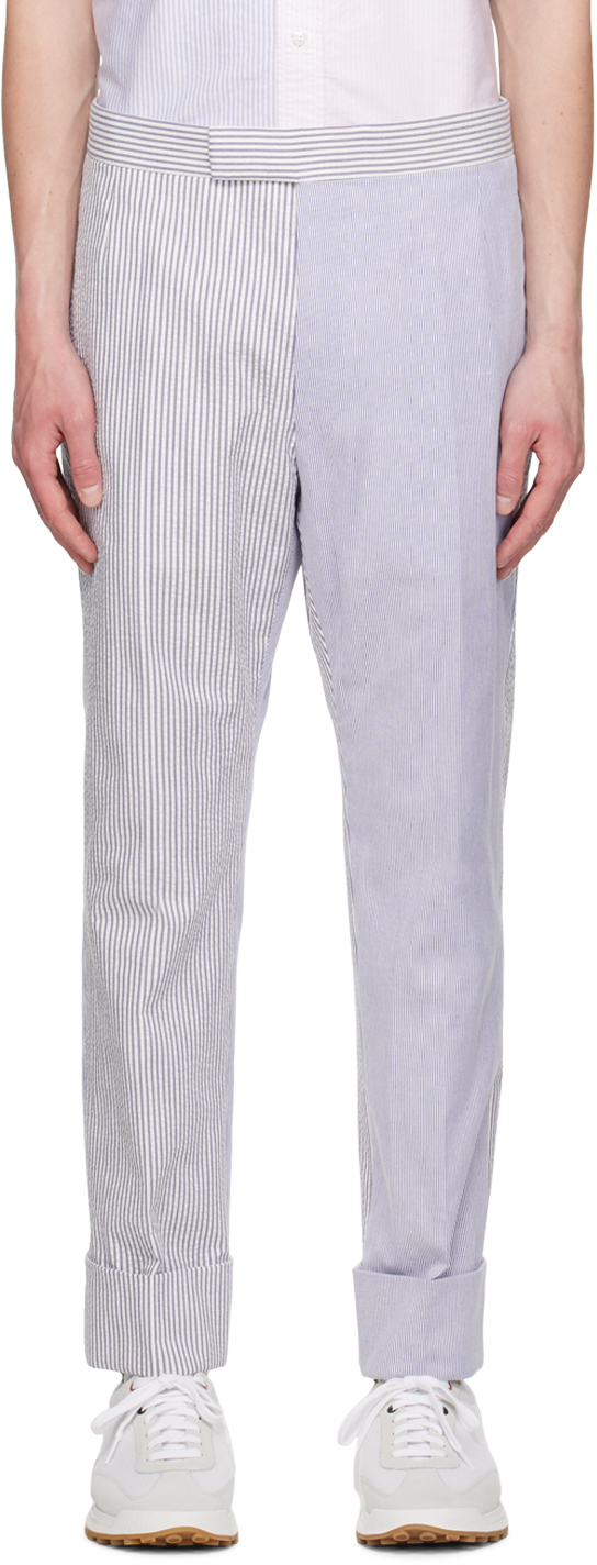 Shop Thom Browne Navy Striped Trousers In 415 Navy