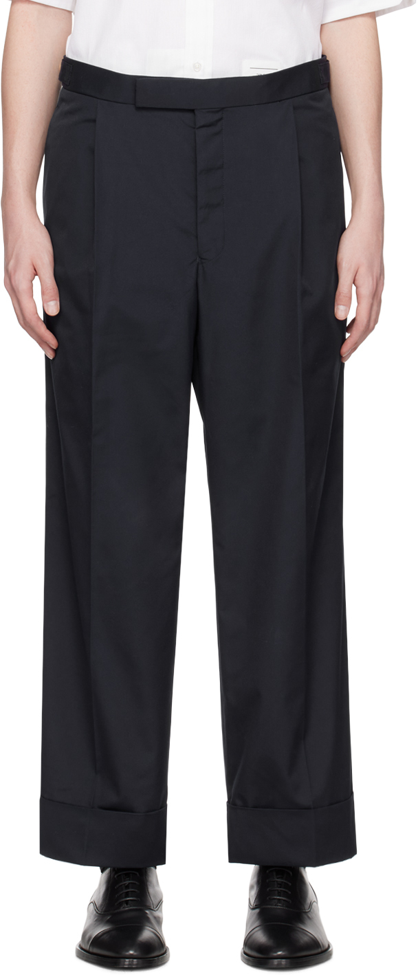 Thom Browne Navy Tricolor Cuff Trousers In 415 Navy
