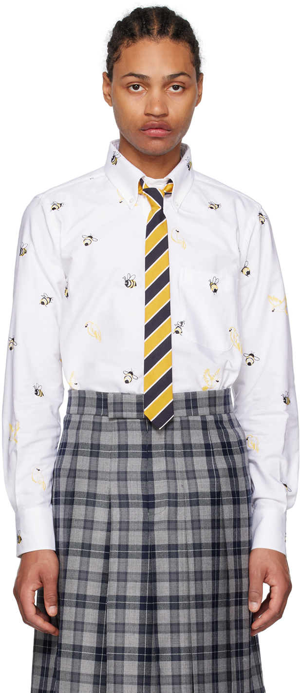 Thom Browne Birds And Bees Straight Fit Shirt In White