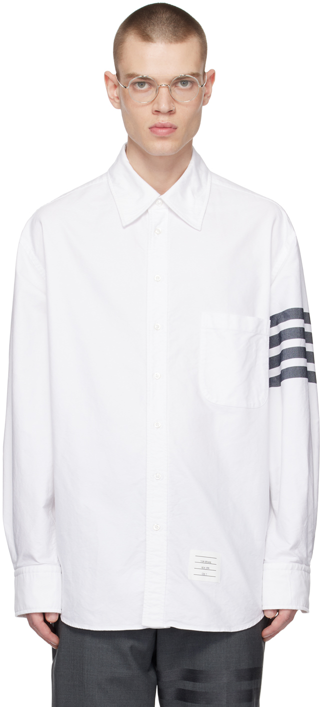 Shop Thom Browne White 4-bar Shirt In 415 Navy