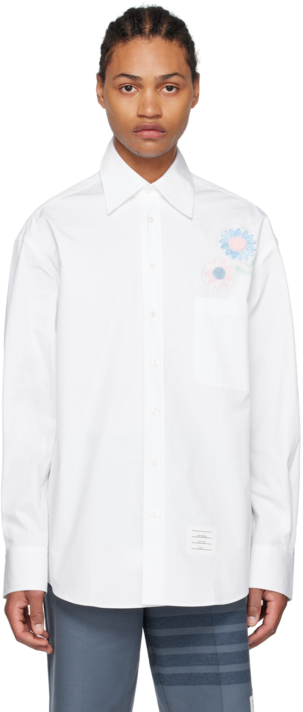 Thom Browne Floral-embroidered Cotton-poplin Shirt In 100 White