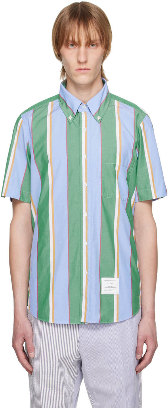 Thom Browne Striped Cotton-poplin Shirt In Green