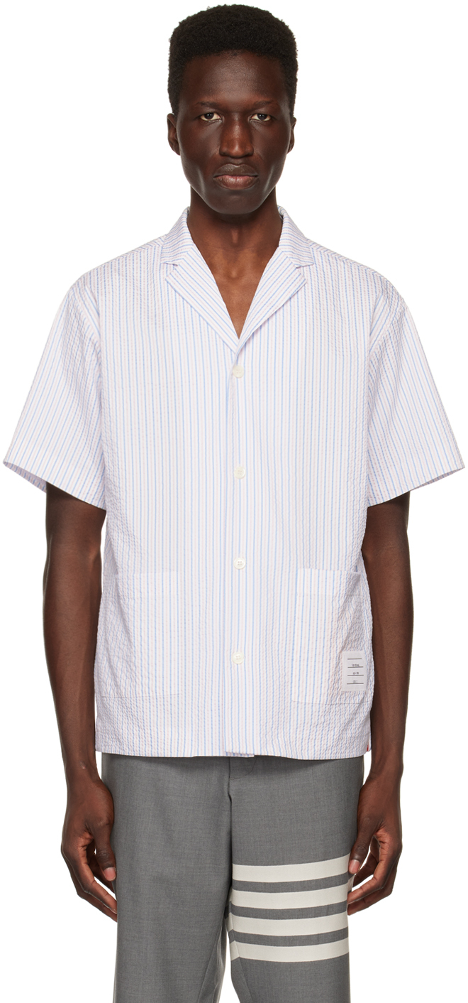 Thom Browne Blue & White Striped Shirt