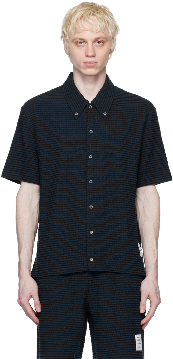 Thom Browne Navy & Black Button Shirt In 415 Navy