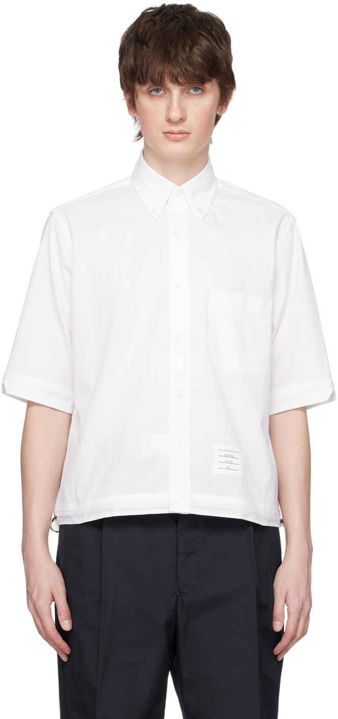 Thom Browne Drawstring Short-sleeved Shirt In White