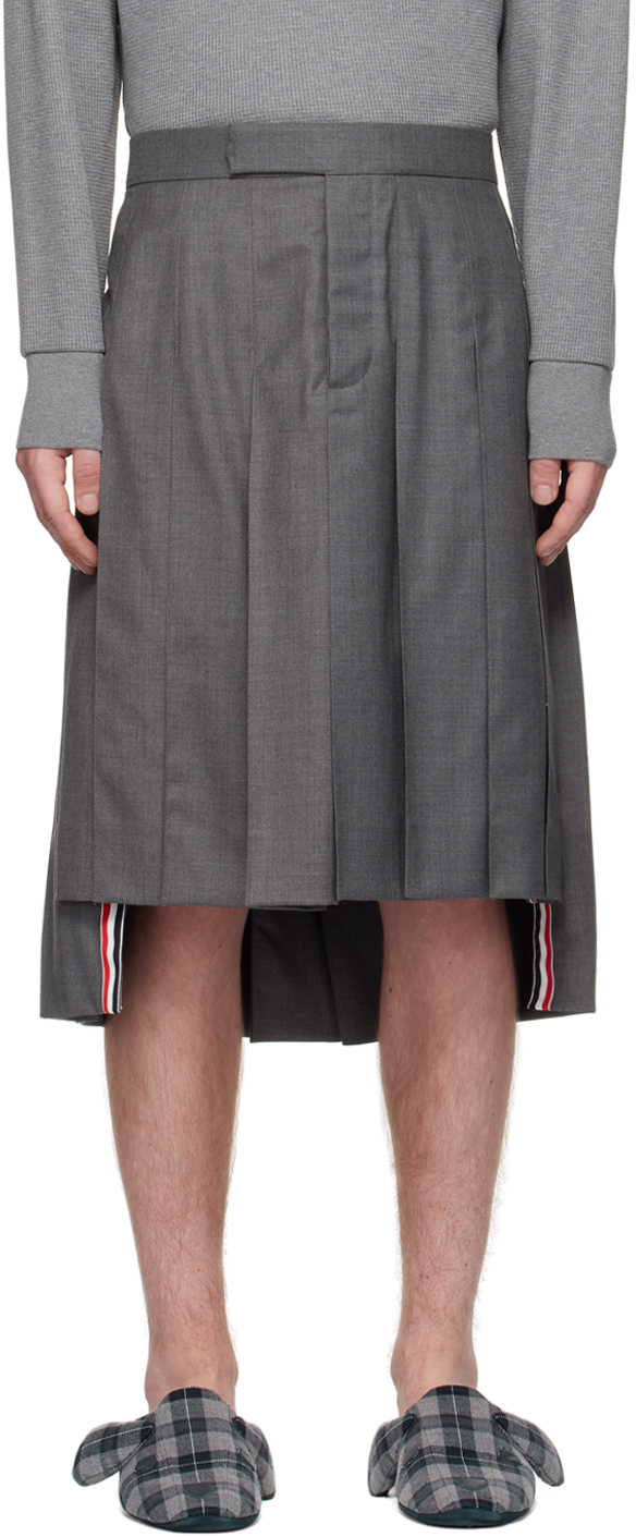 Gray Super 120s Pleated Skirt