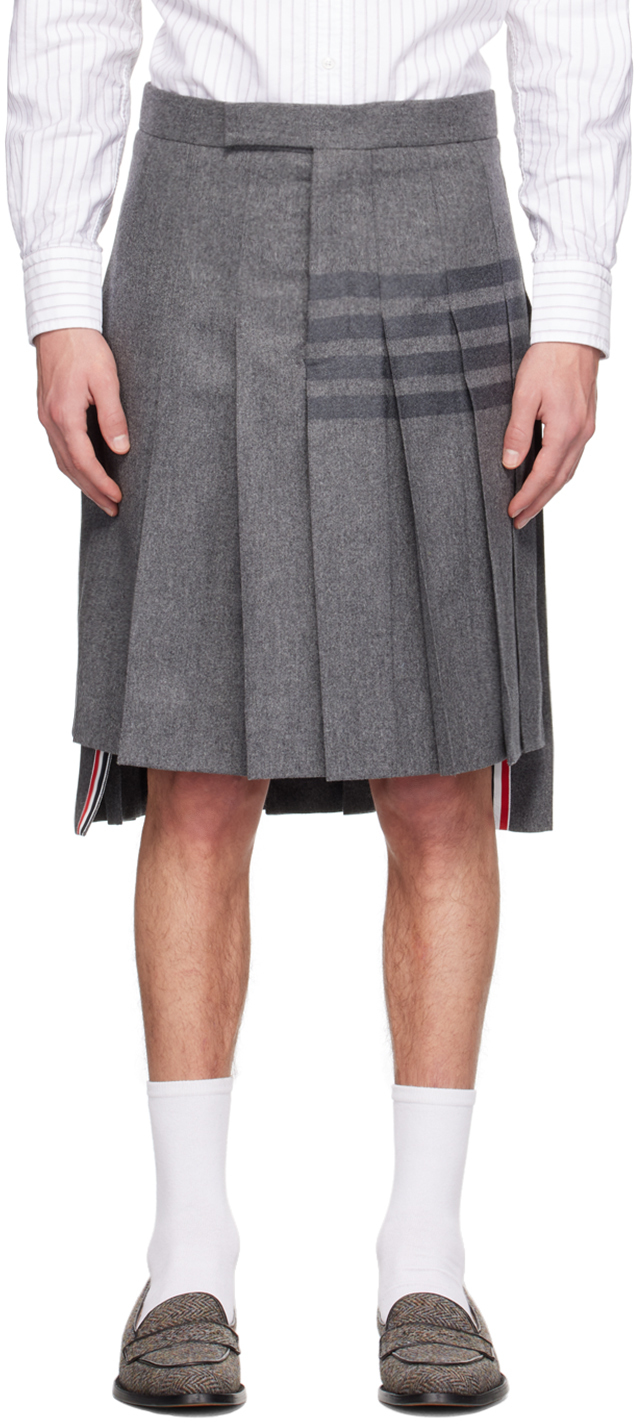 Shop Thom Browne Gray Classic Backstrap Pleated 4-bar Skirt In 035 Med Grey