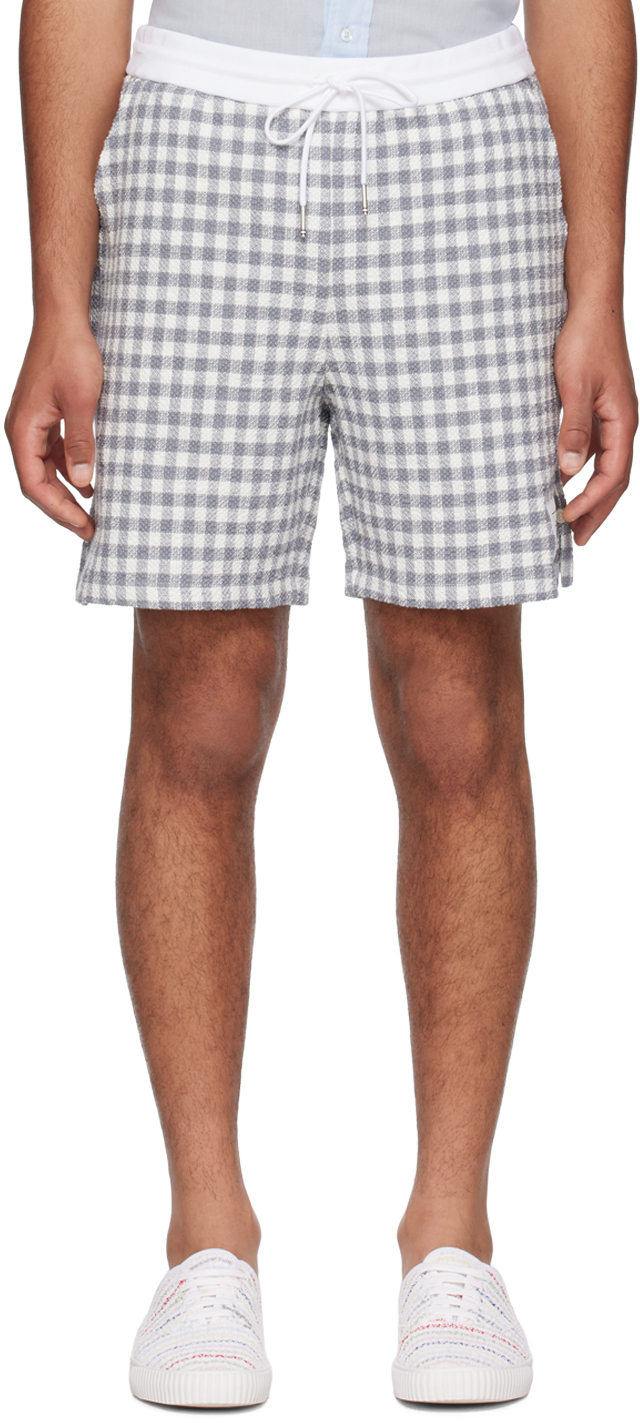 Thom Browne Gingham-check Track Shorts In Grey