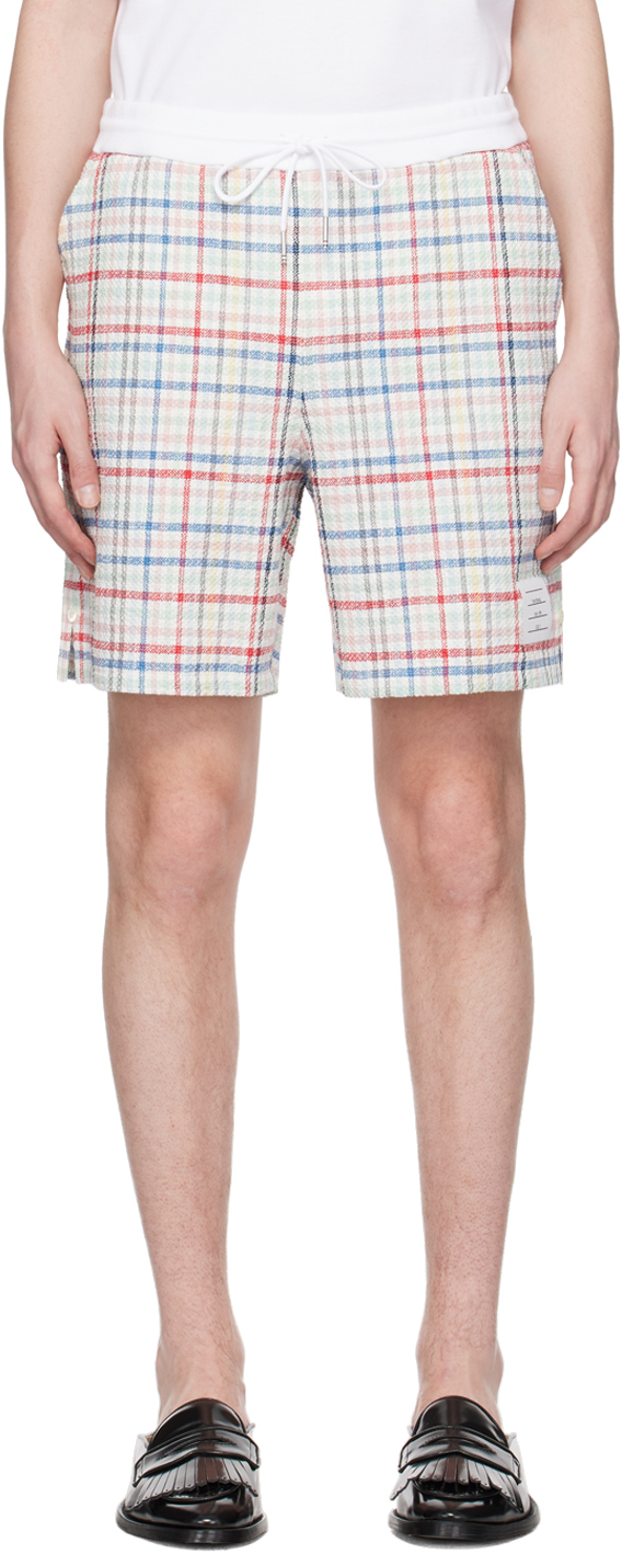 Thom Browne Gingham-check Tweed Shorts In White