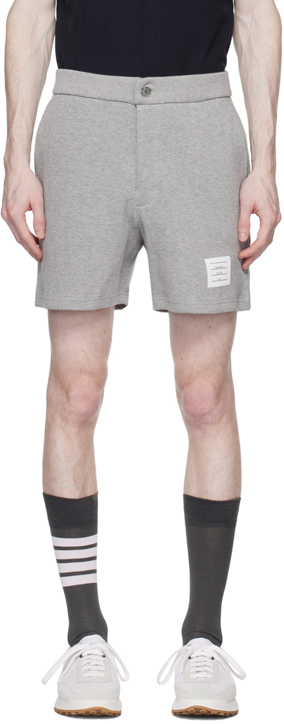 Shop Thom Browne Gray Patch Shorts In 055 Lt Grey