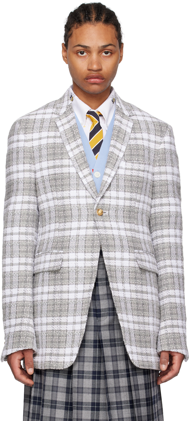 Thom Browne Checked Wool Blazer In Gray
