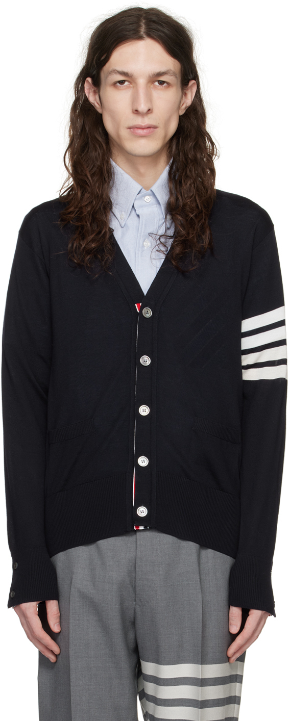 Thom Browne: Navy 4-Bar Cardigan | SSENSE