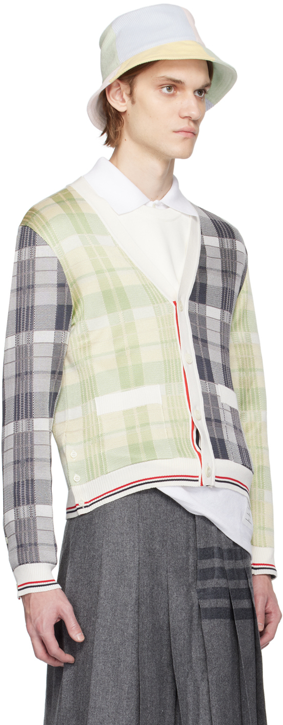 THOM BROWNE GREEN & GRAY RWB STRIPE CARDIGAN