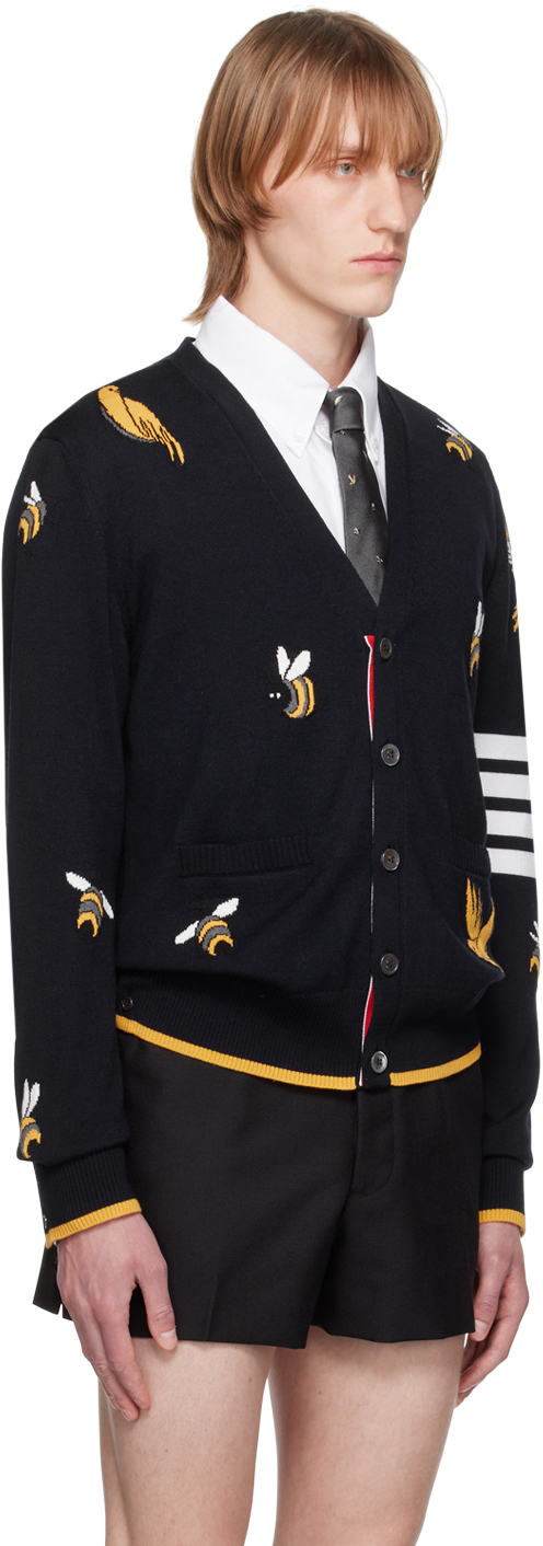 Shop Thom Browne Navy Birds & Bees Cardigan In 415 Navy