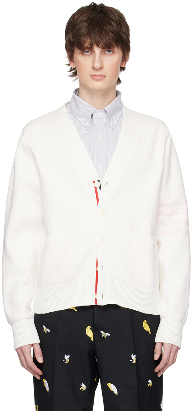 Thom Browne: White & Pink Hector Cardigan | SSENSE