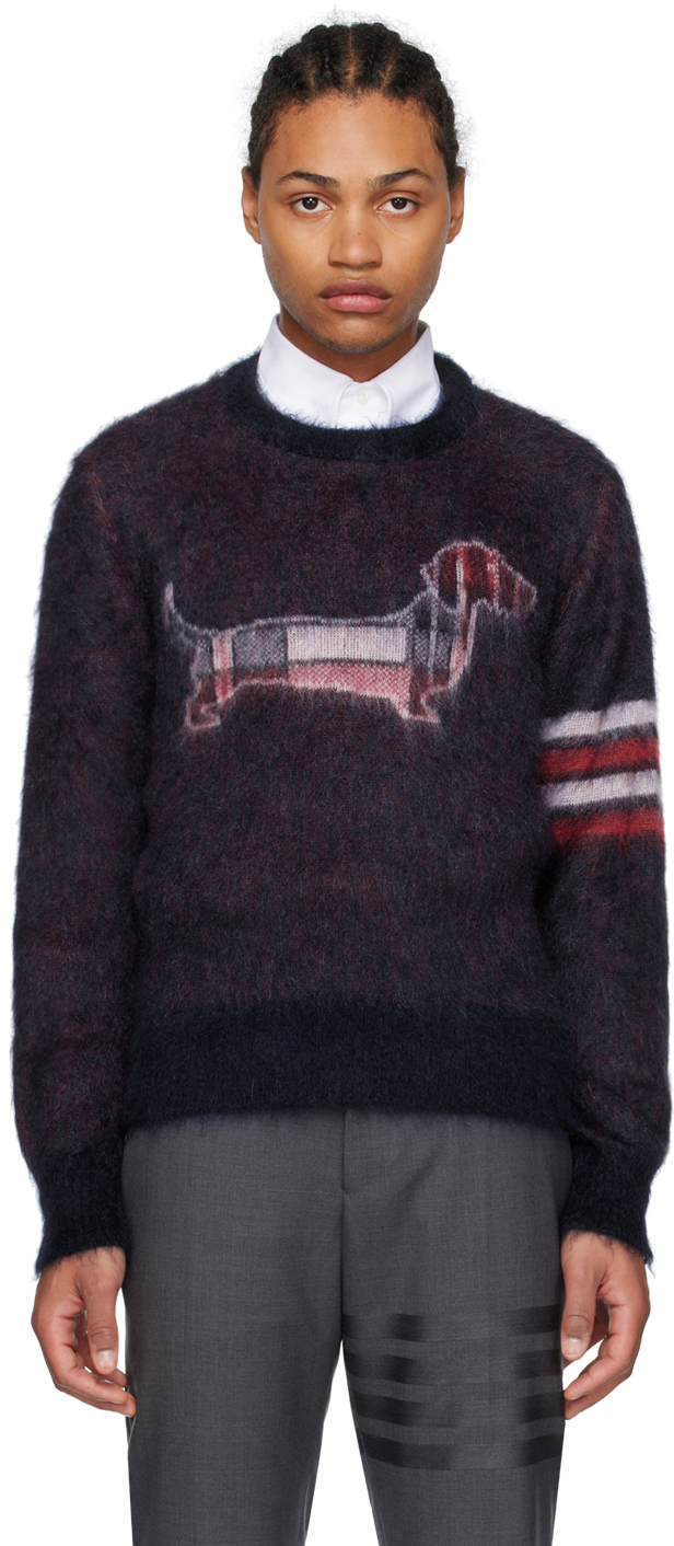 Thom Browne Logo-jacquard Mohair-blend Sweater In Blue ModeSens