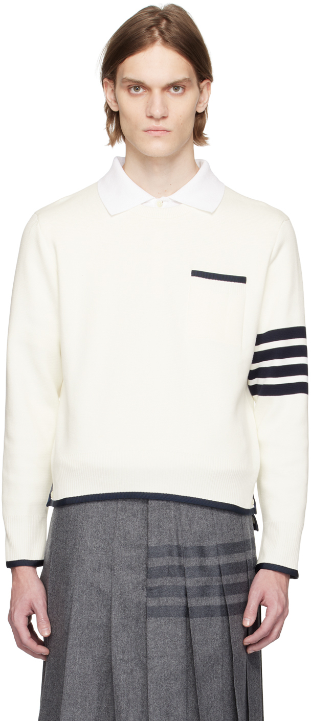 Shop Thom Browne White 4-bar Sweater In 100 White