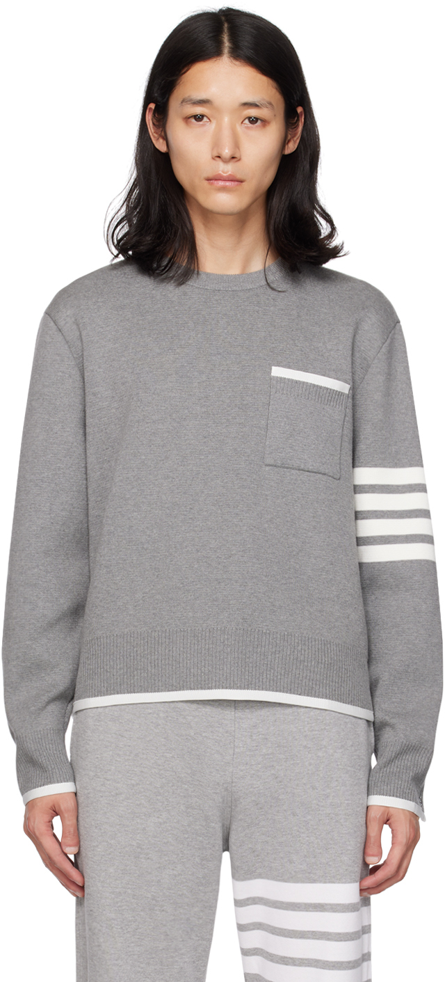 Thom Browne 4 Bar Stripe Sweater In Grey
