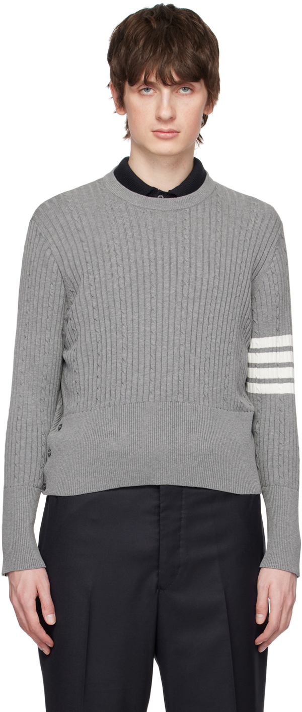Thom Browne Gray 4-bar Sweater In 055 Lt Grey