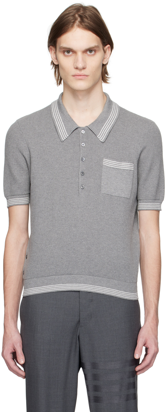 Shop Thom Browne Gray Tipping Polo In 055 Lt Grey