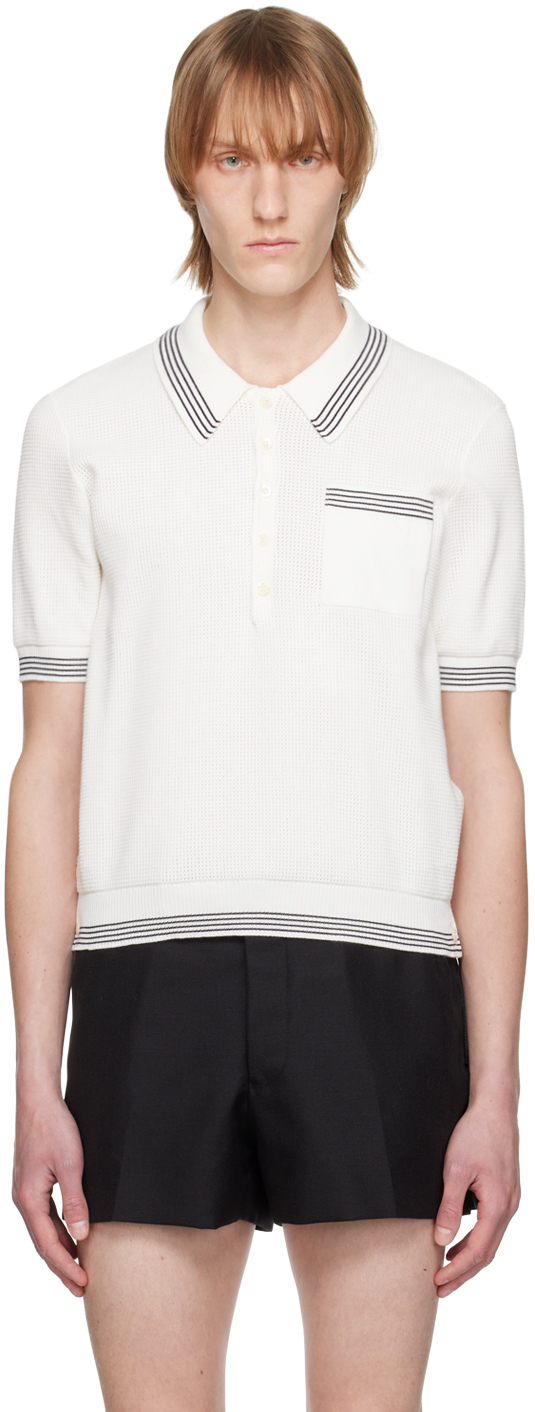 Shop Thom Browne White Tipping Polo In 100 White