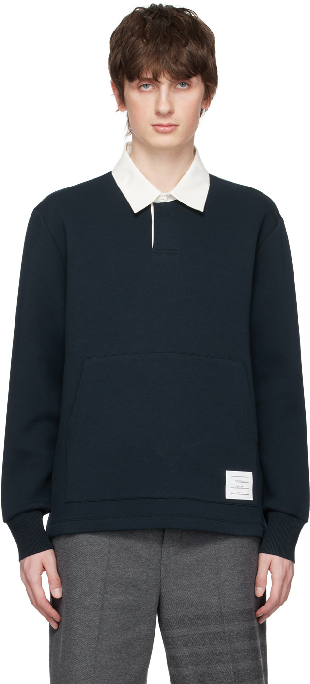 Thom Browne Navy Placket Polo In 415 Navy