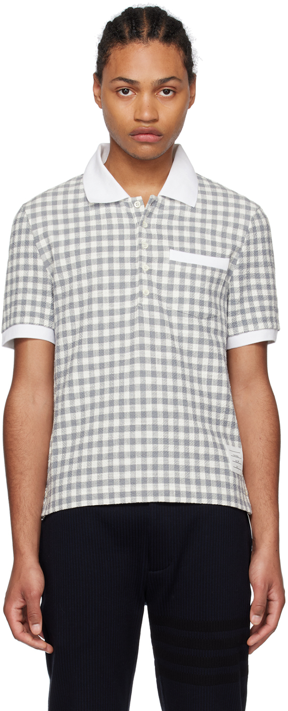 Thom Browne Gingham-check Polo Shirt In Grey