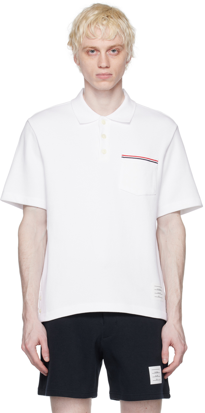 Shop Thom Browne White Patch Polo In 100 White
