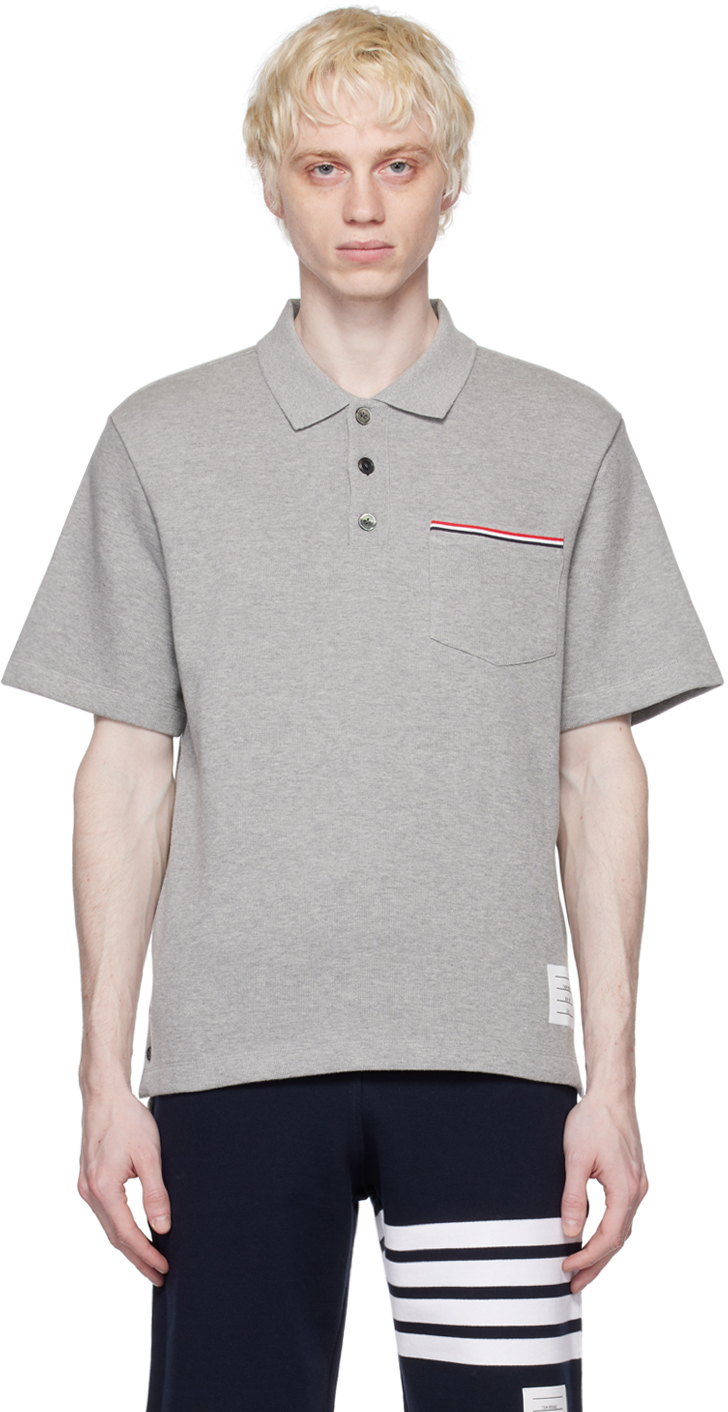 Thom Browne Gray Patch Polo In 055 Lt Grey