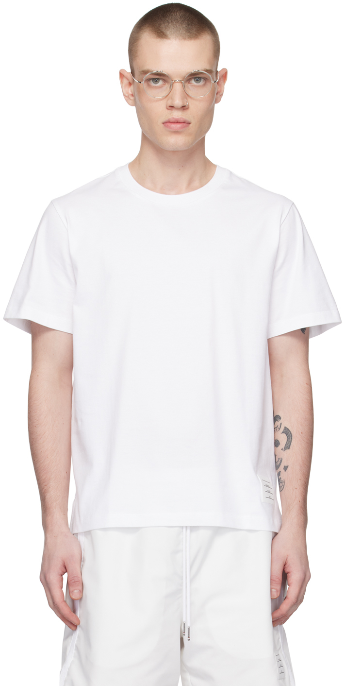 Thom Browne Tricolour-stripe Cotton-jersey T-shirt In White