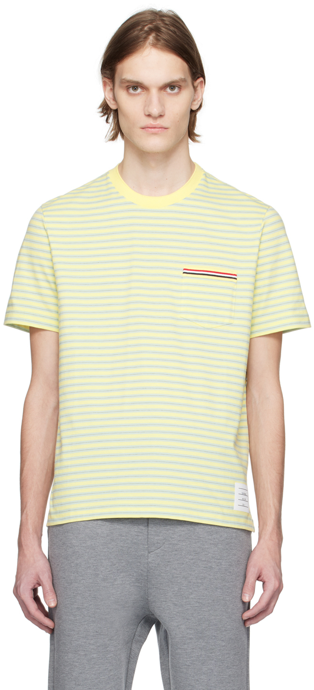 Thom Browne Green & Yellow Stripe T-shirt In 308 Green/light Yell