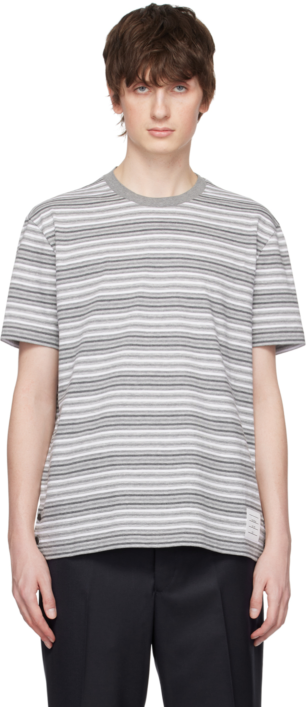 Thom Browne: Gray Striped T-Shirt | SSENSE Canada