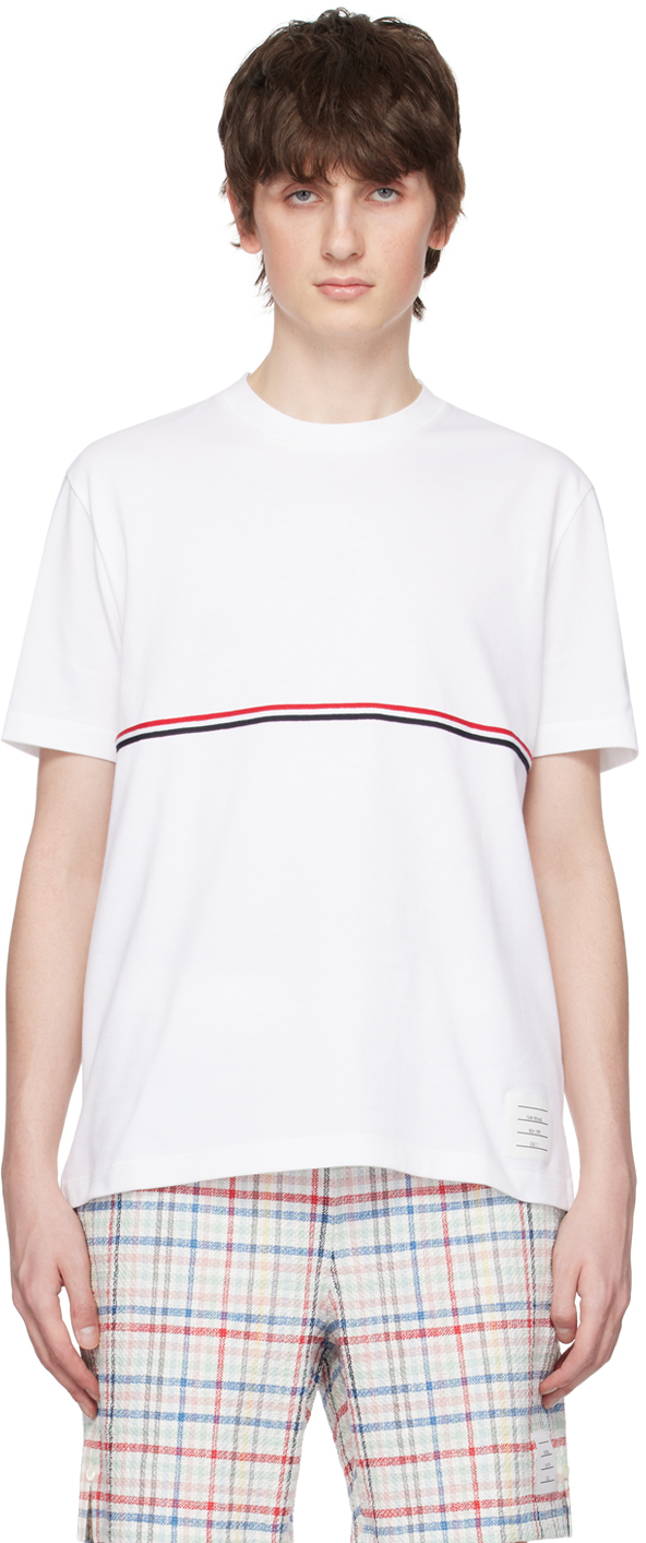 Shop Thom Browne White Stripe T-shirt In 100 White