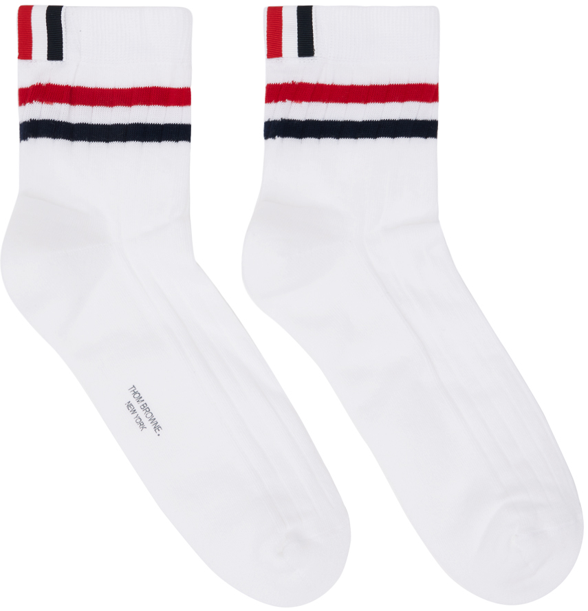 Thom Browne White Striped Socks In 100 White