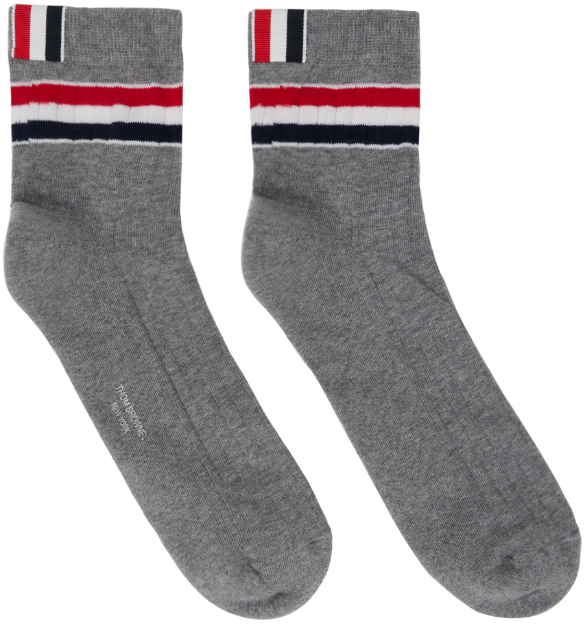 Thom Browne Grey Striped Socks In 055 Lt Grey