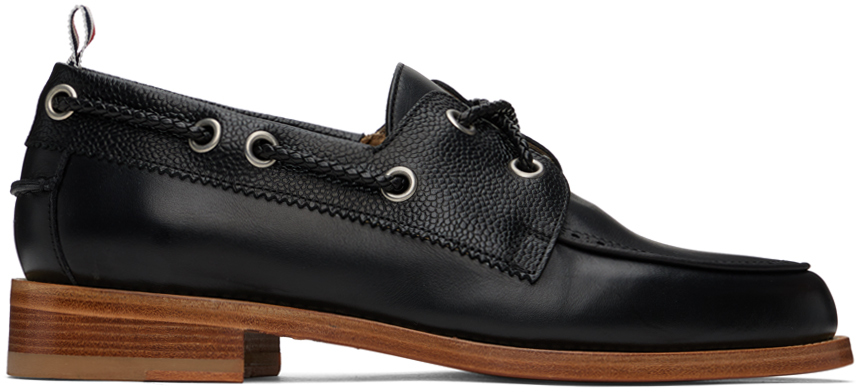 Thom Browne Black Perforated Loafers In 001 Black