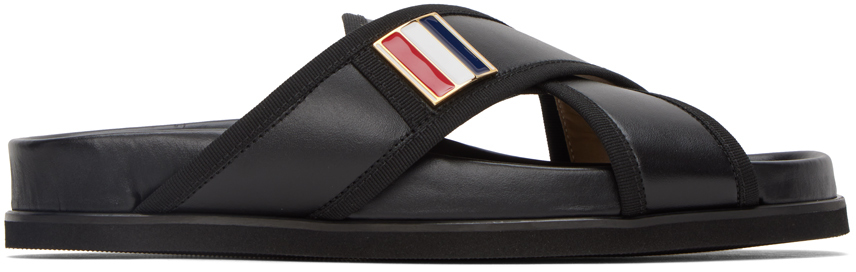 Shop Thom Browne Black Loafer Sandals In 001 Black